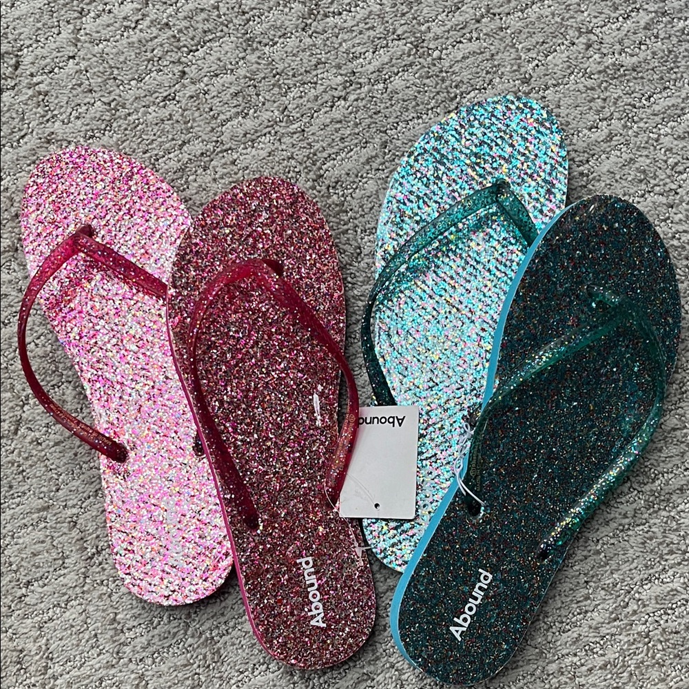 2 pair Abound Sparkling Glitter Flip Flop 🩴 - Pink and Teal Sz 11